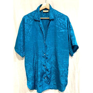 Victora's Secret - Gold label Vintage aqua blue floral button down sleep shirt S